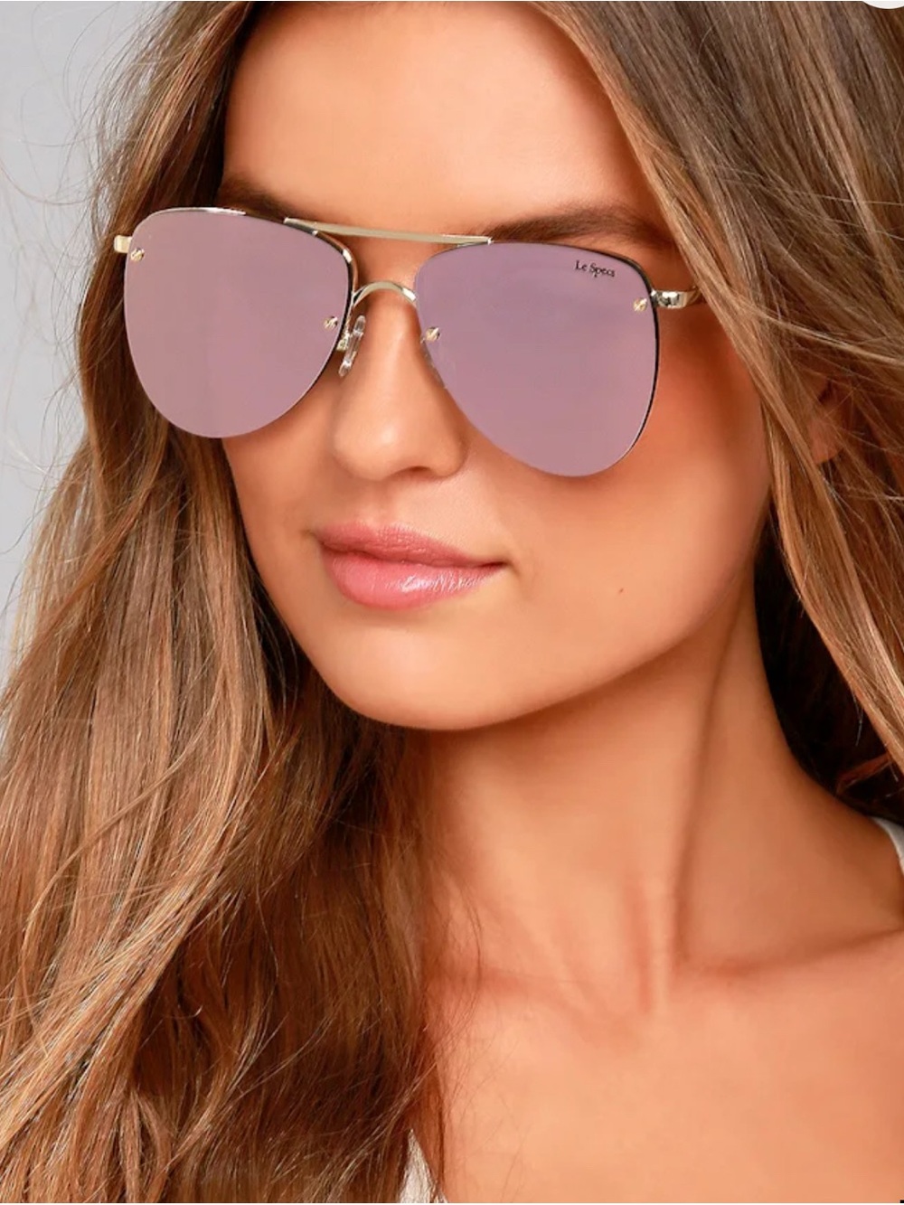 Le Specs The Prince Women’s Pink and Gold Mirrored Flat Aviator Sunglasses